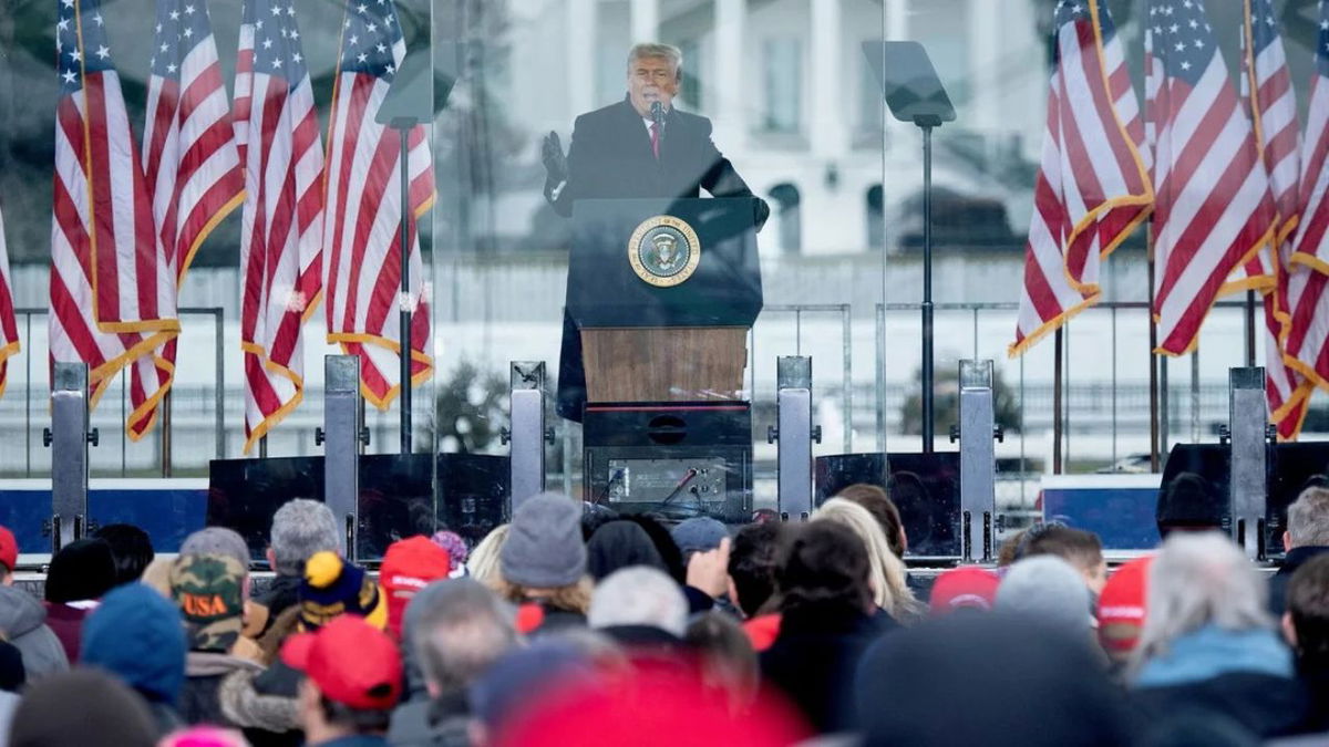 US President Donald Trump speaks to supporters from The Ellipse near the White House on January 6, 2021, in Washington, DC. Brendan Smialowski/AFP/Getty Images