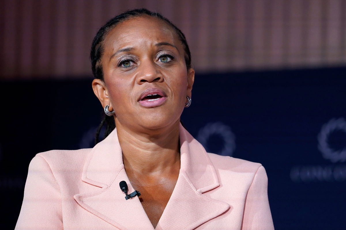 <i>John Lamparski/Getty Images via CNN Newsource</i><br/>New York City First Deputy Mayor Sheena Wright addresses the 2023 Concordia Annual Summit at Sheraton New York on September 20