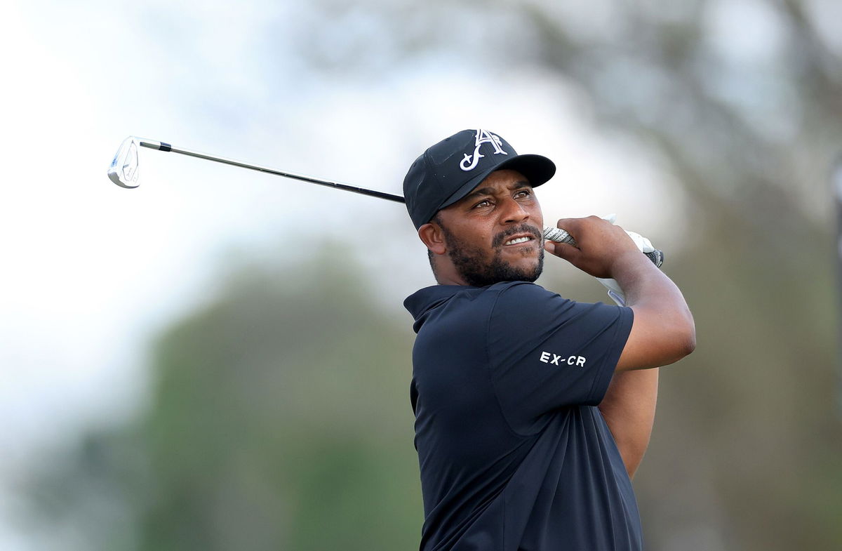 <i>David Cannon/Getty Images via CNN Newsource</i><br/>Harold Varner III playing the LIV Golf Team Championship on September 22