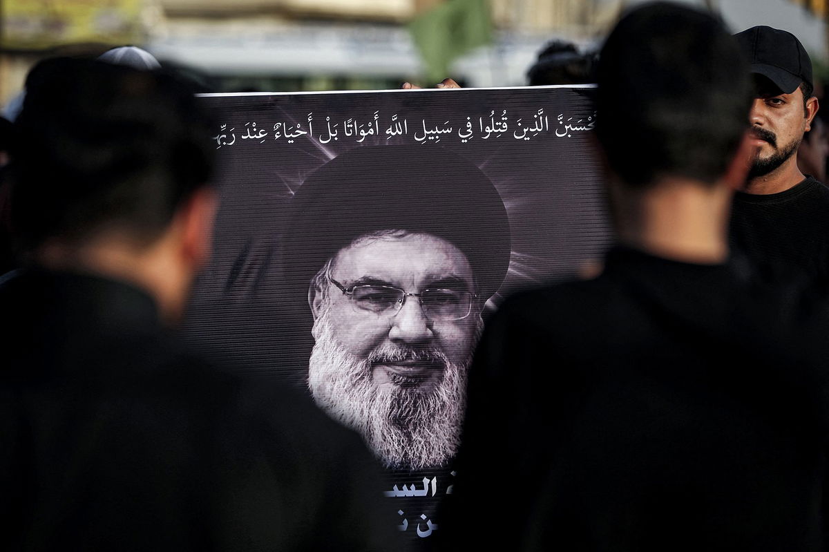 <i>Ahamd Al-Rubaye/AFP/Getty Images via CNN Newsource</i><br/>A picture of Hassan Nasrallah