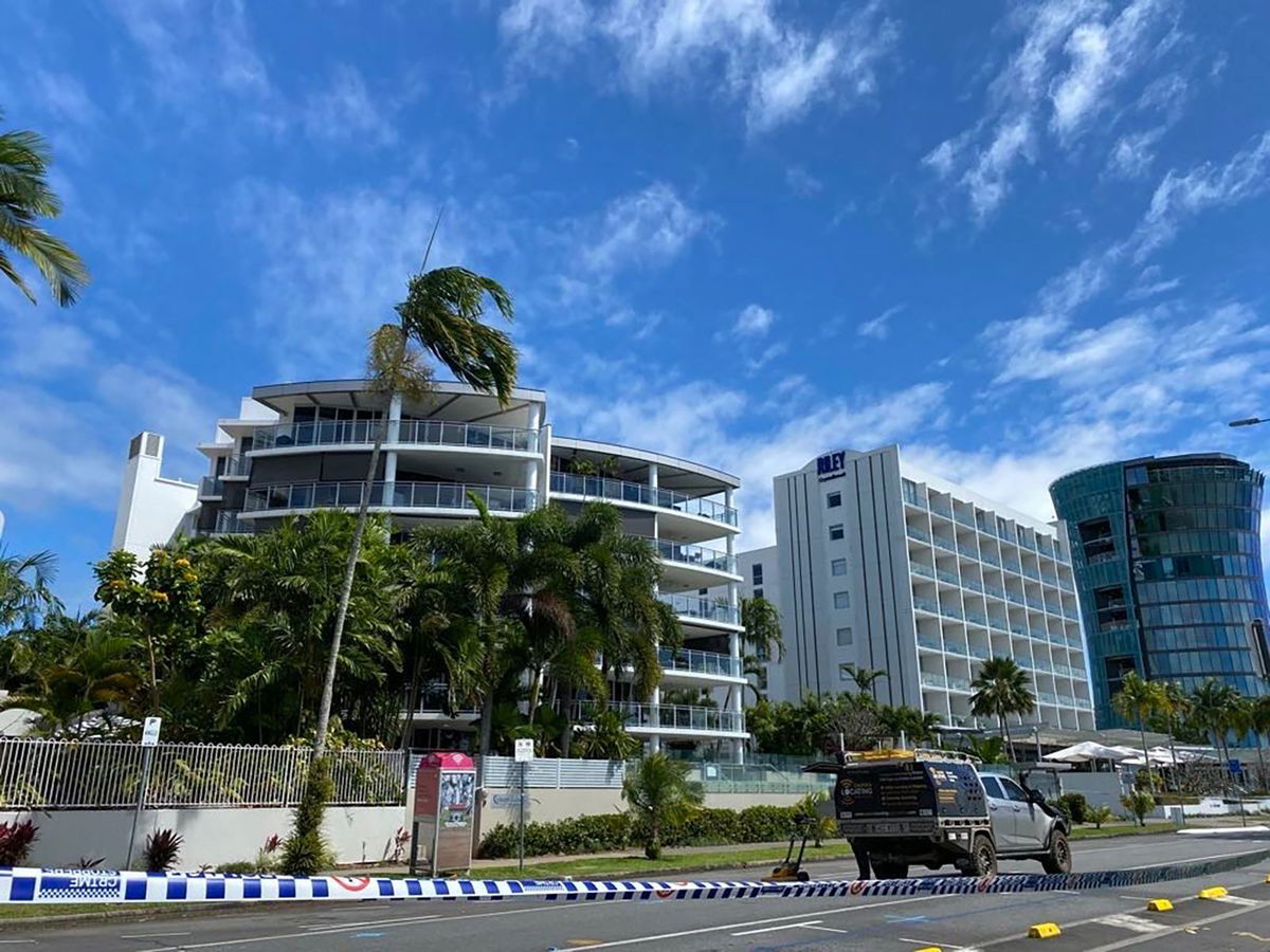 <i>Courtesy Veronica Knight via CNN Newsource</i><br/>Police tape around an area after a helicopter crashed into its roof in Cairns on August 12.