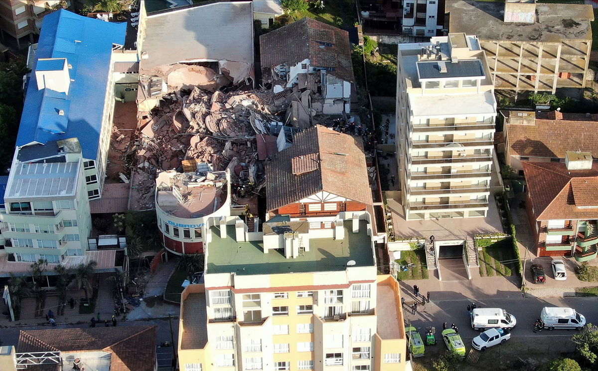 <i>Pablo Funes/Reuters via CNN Newsource</i><br/>A drone view shows the remains of the hotel Dubrovnik