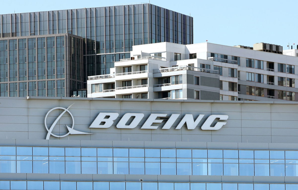 <i>Kevin Dietsch/Getty Images via CNN Newsource</i><br/>The exterior of the Boeing Company headquarters in Arlington