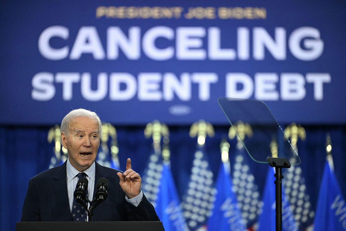 <i>Andrew Caballero-Reynolds/AFP/Getty Images/File via CNN Newsource</i><br/>President Joe Biden speaks about student loan debt relief at Madison Area Technical College in Madison