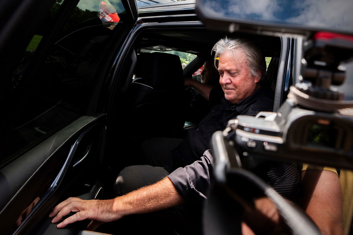 <i>Julia Nikhinson/AP via CNN Newsource</i><br/>Steve Bannon gets into his car before reporting to Danbury Federal Correctional Institution on July 1 in Danbury