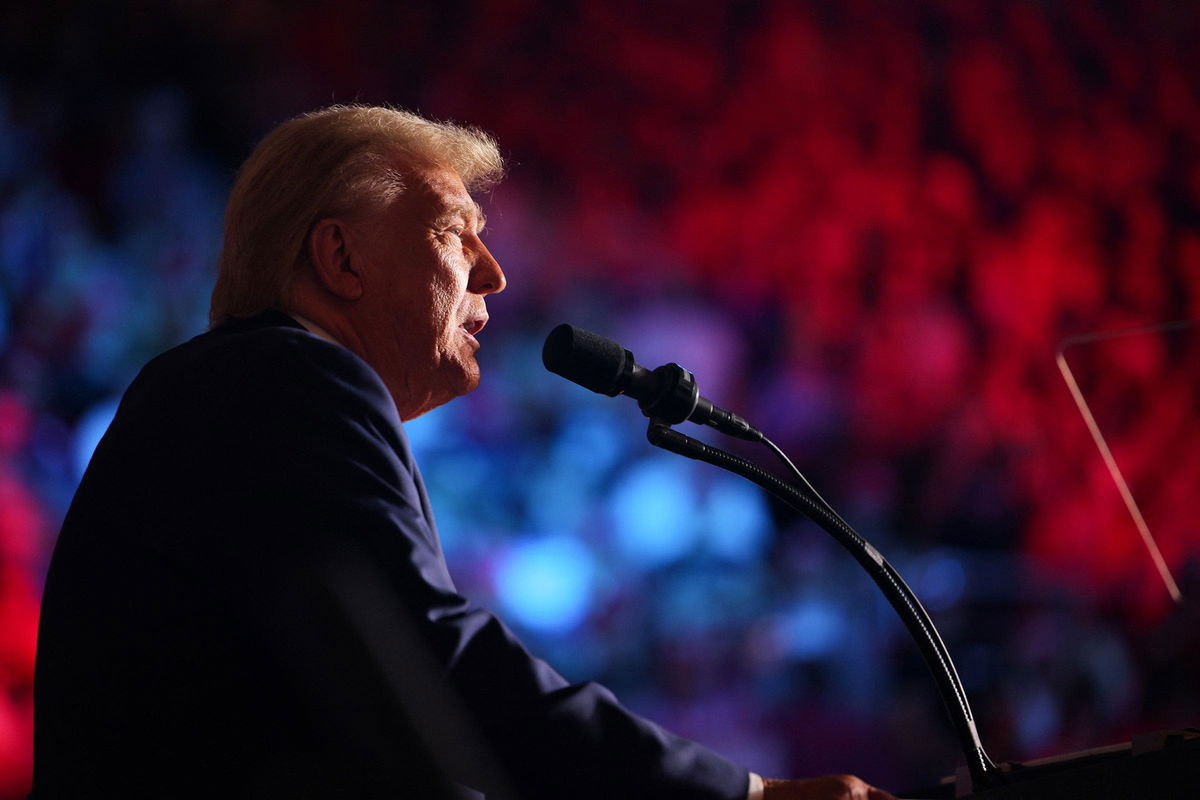 <i>Brian Snyder/Reuters via CNN Newsource</i><br/>Former President Donald Trump attends a rally at Williams Arena at Minges Coliseum in Greenville