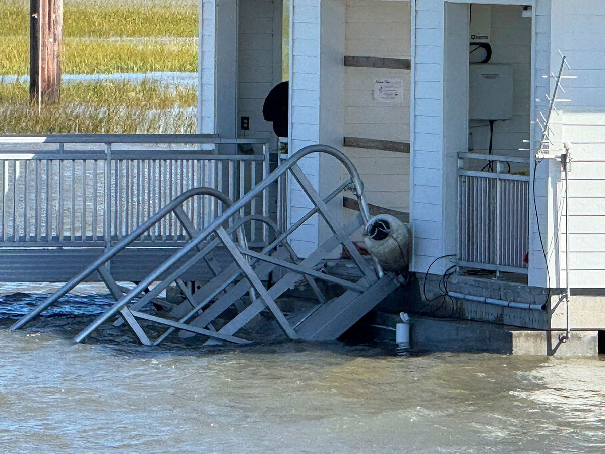 <i>Lewis M. Levine/AP via CNN Newsource</i><br/>A portion of the gangway that collapsed Saturday afternoon remains visible on Sapelo Island in McIntosh County