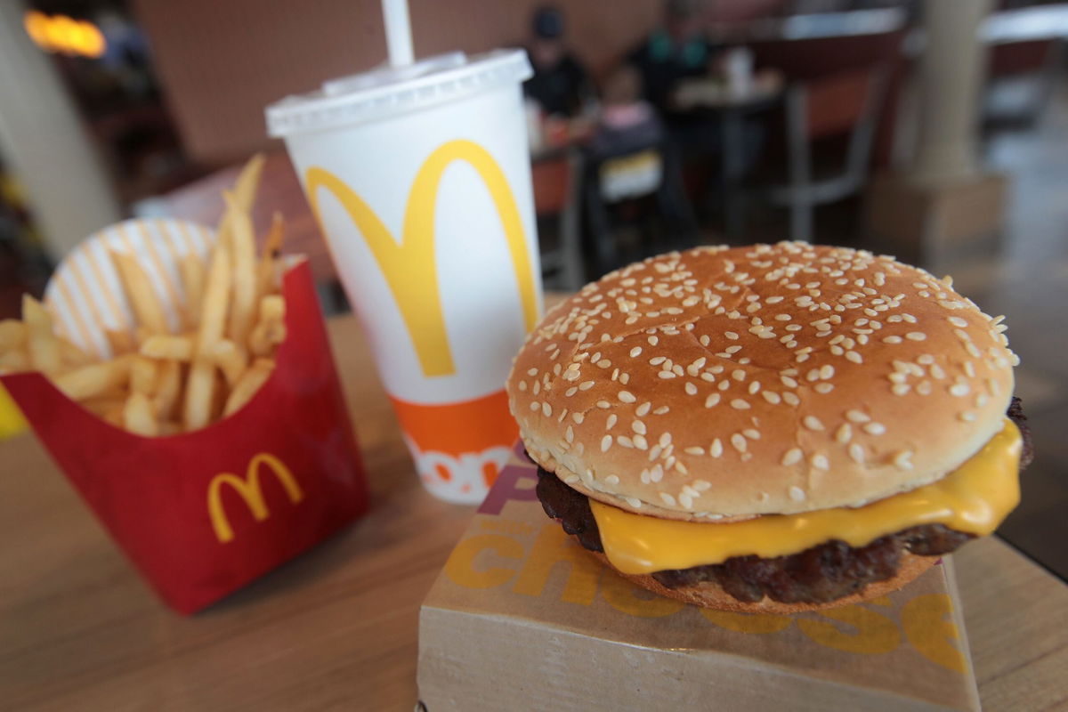 <i>Scott Olson/Getty Images via CNN Newsource</i><br/>A Quarter Pounder hamburger is served at a McDonald's restaurant.