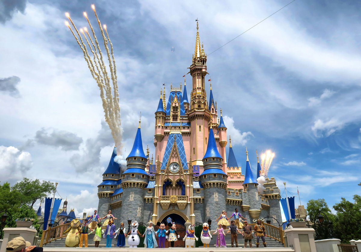 <i>Joe Burbank/Orlando Sentinel/Tribune News Service/Getty Images/File via CNN Newsource</i><br/>Daytime fireworks launch over Cinderella Castle in the Magic Kingdom at Walt Disney World on April 30