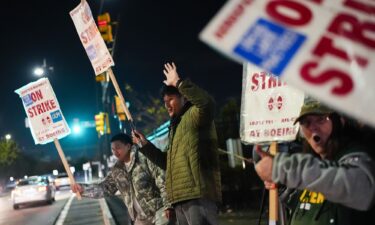 Boeing employees work the picket line in Renton