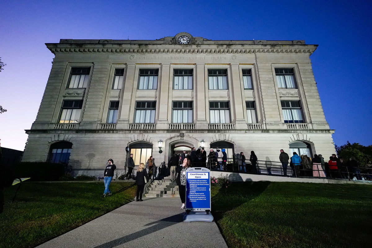 <i>Michael Conroy/AP via CNN Newsource</i><br />Spectators line up to enter the Carroll County Courthouse for the trial of Richard Allen on Oct. 18.