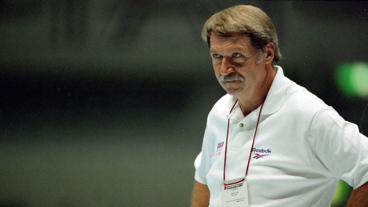 Coach Bela Karolyi of the USA stands on the sidelines during the World Gymnastics Championships in Sabae, Japan. Mike Powell/Allsport/Getty Images