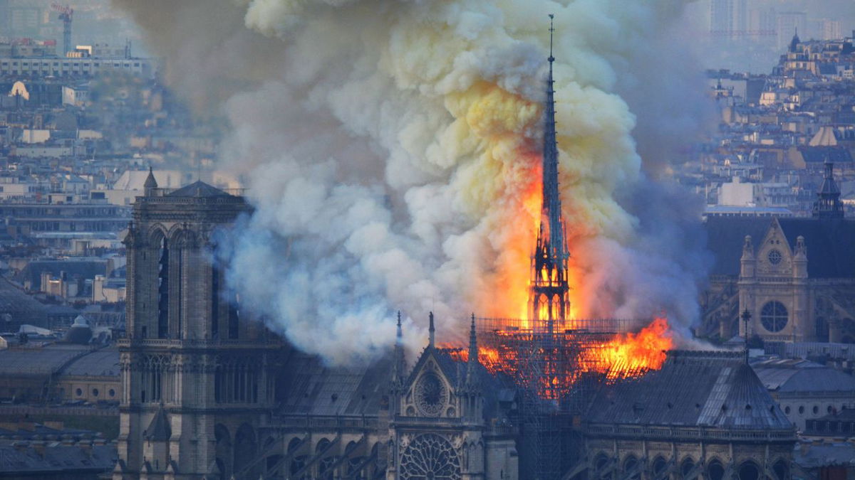 Smoke and flames rise during the 2019 fire at the cathedral.
