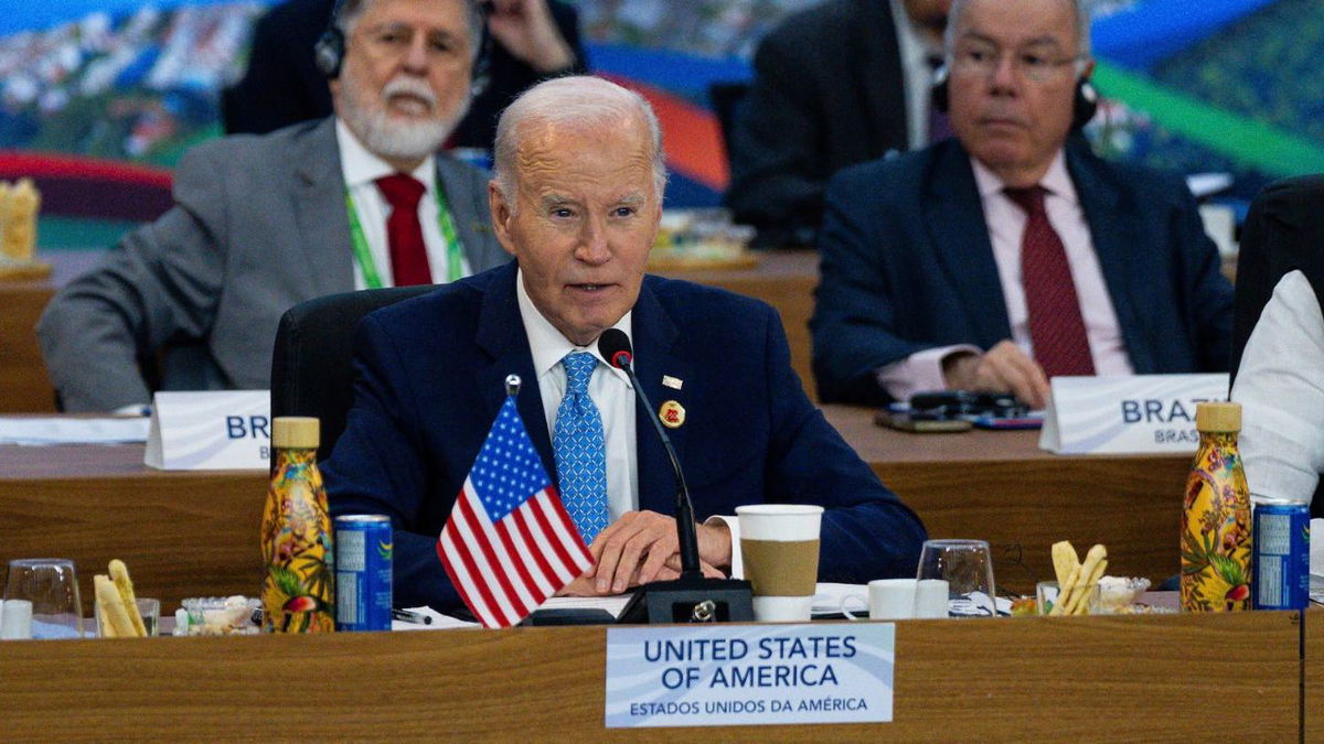 President Joe Biden speaks at the G20 summit in Rio de Janeiro on November 18.
