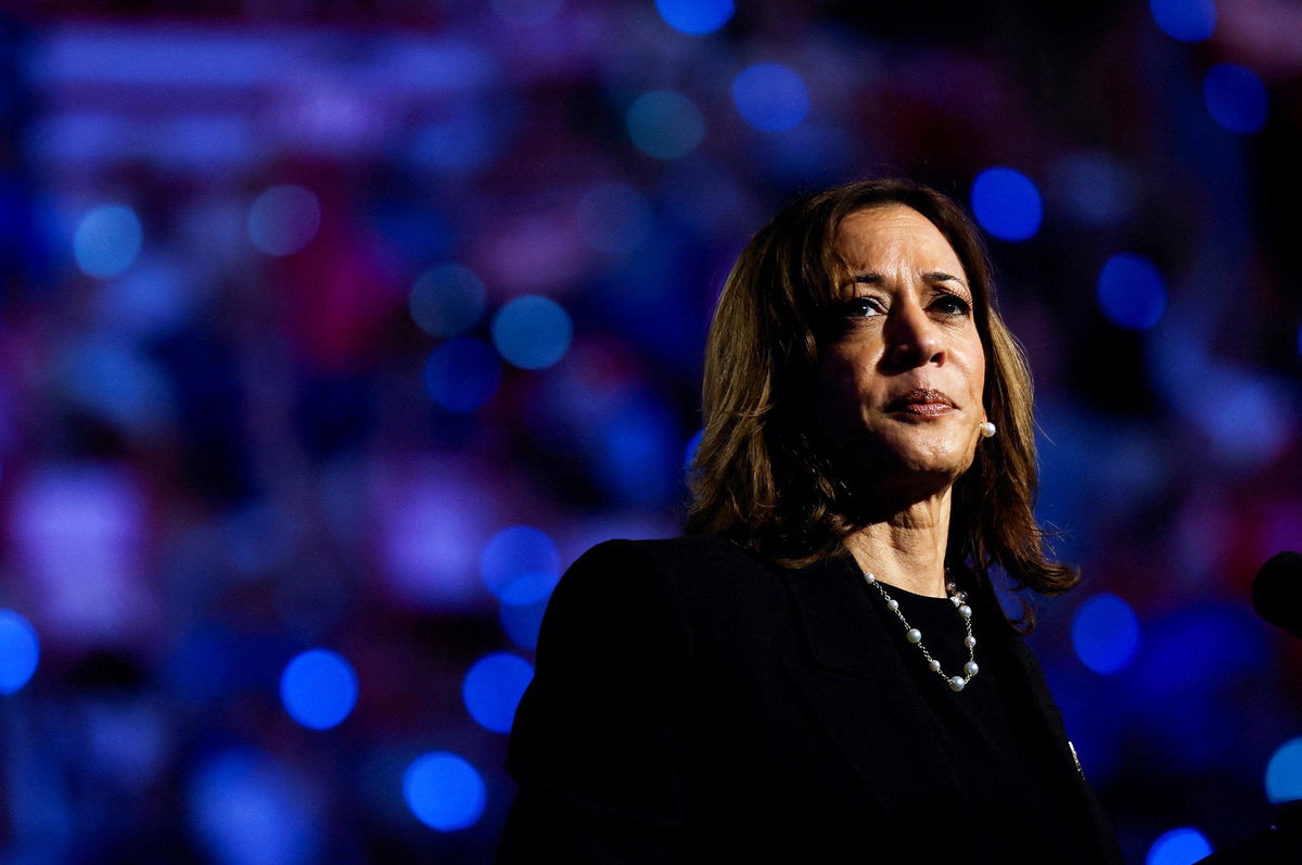 <i>Evelyn Hockstein/Reuters via CNN Newsource</i><br/>Vice President Kamala Harris attends a campaign rally in Madison