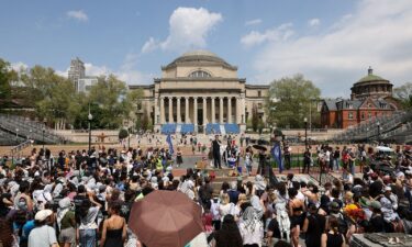 Students gather for a rally in support of a protest encampment on campus in support of Palestinians in New York City on April 29.