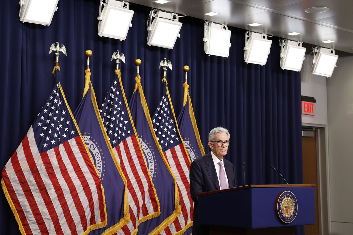 <i>Anna Moneymaker/Getty Images via CNN Newsource</i><br />Federal Reserve Chair Jerome Powell speaks at a news conference in Washington