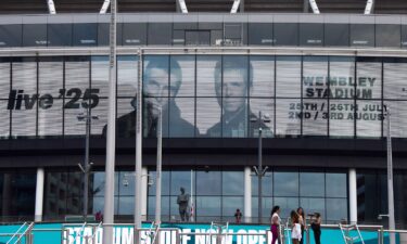 Screens at London's Wembley Stadium advertise Oasis concerts scheduled at the venue in summer 2025.