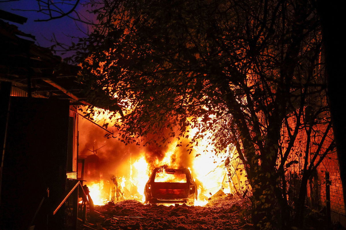 <i>Valentyn Ogirenko/Reuters via CNN Newsource</i><br/>A firefighter responds to damage at a medical center after a Russian drone strike on Kyiv