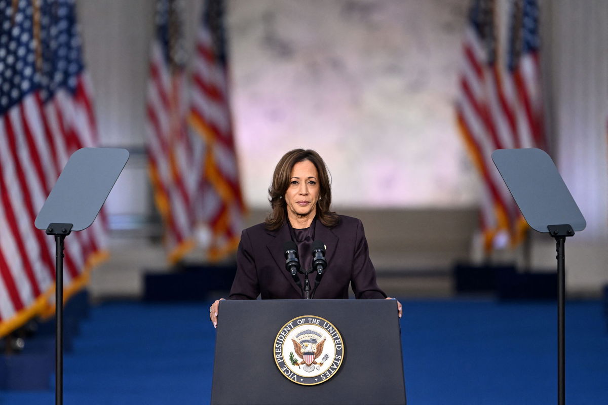 <i>Saul Loeb/AFP/Getty Images via CNN Newsource</i><br/>Vice President Kamala Harris speaks at Howard University in Washington