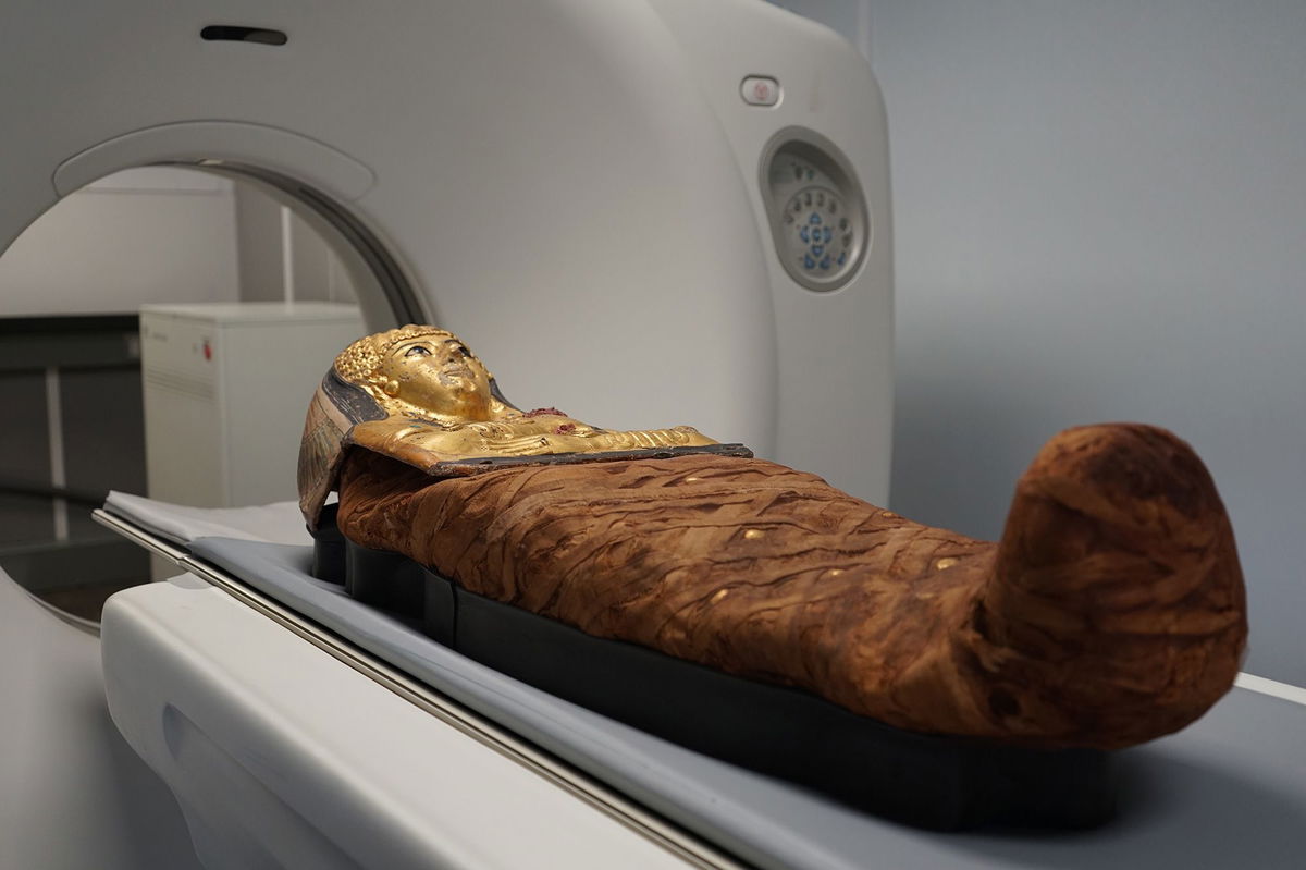 <i>Morgan Clark/The Field Museum via CNN Newsource</i><br/>Researchers at the Field Museum scan a mummified individual displayed in the 