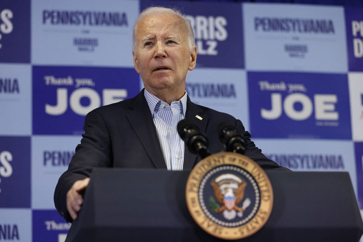 <i>Ting Shen/AFP/Getty Images via CNN Newsource</i><br/>President Joe Biden speaks at an event in Scranton