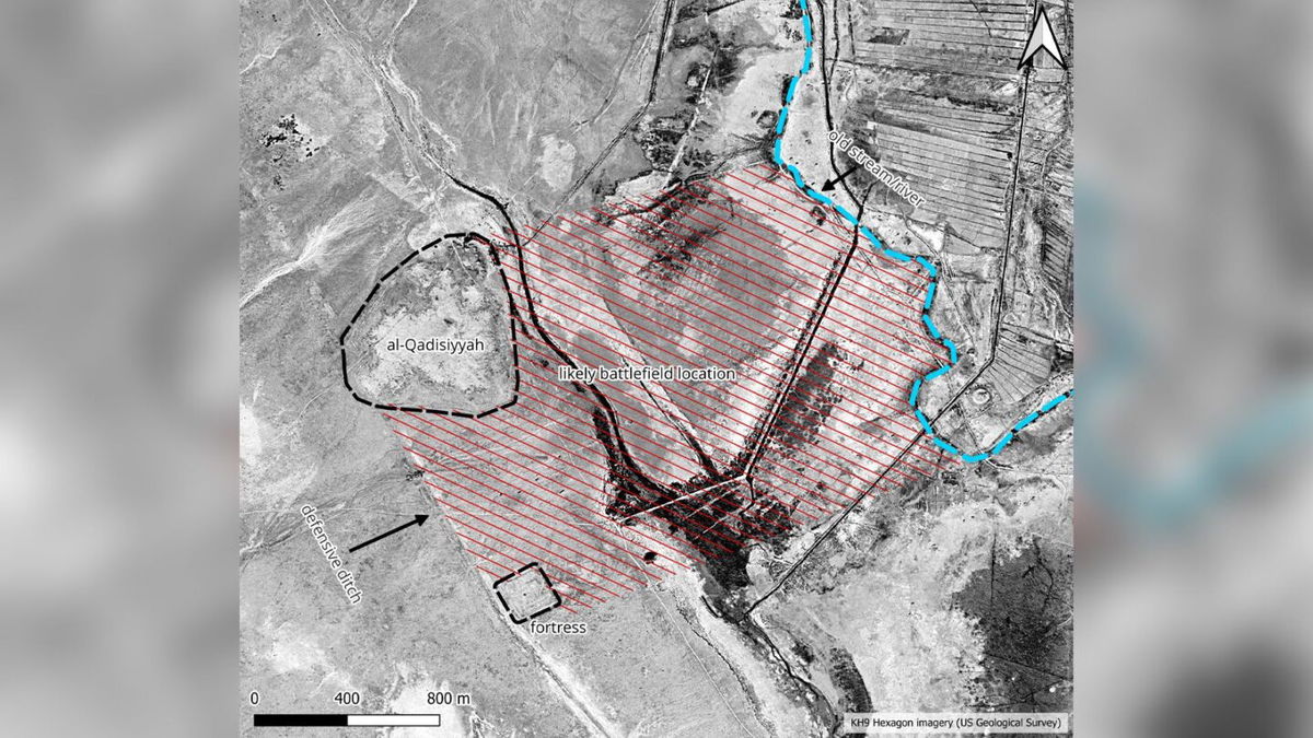 <i>US Geological Survey via CNN Newsource</i><br/>An annotated satellite image shows the likely location of the battlefield.