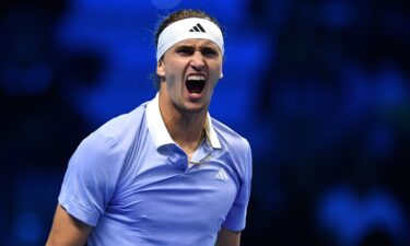 Alex Zverev of Germany celebrates victory against Andrey Rublev during day two of the Nitto ATP finals 2024 at Inalpi Arena on November 11