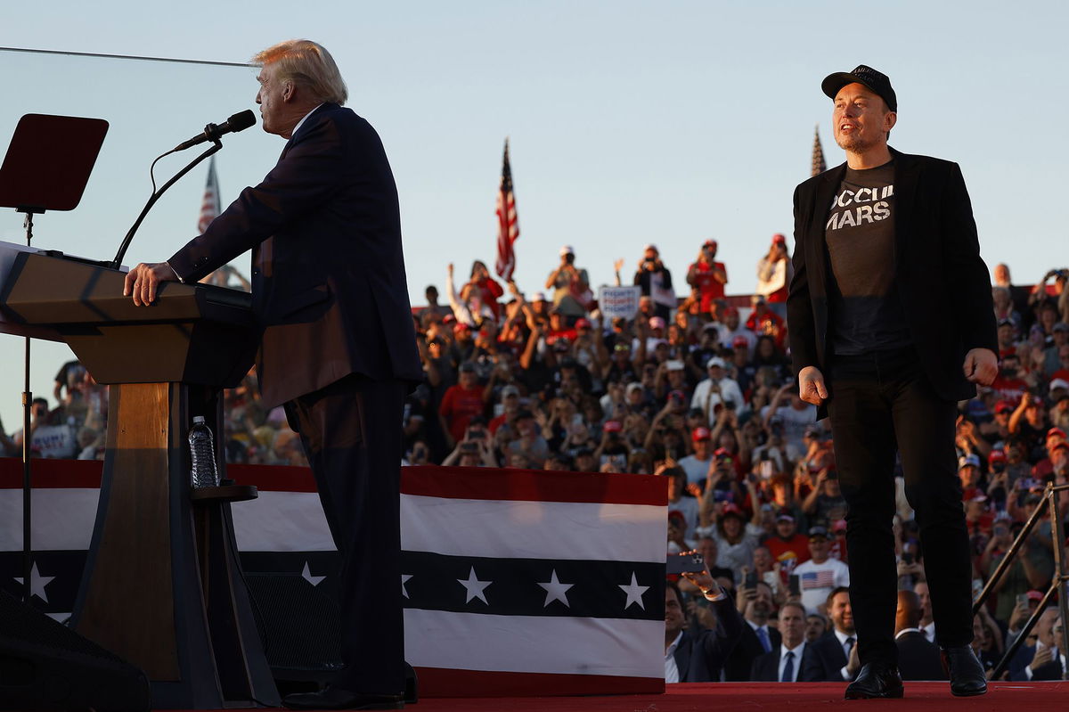 <i>Anna Moneymaker/Getty Images via CNN Newsource</i><br/>Elon Musk steps onto stage as Republican presidential nominee