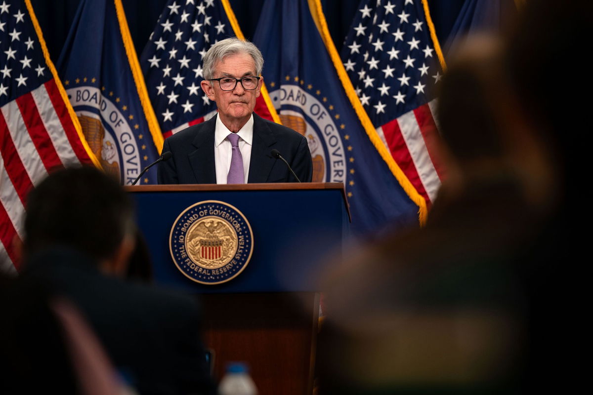 <i>Kent Nishimura/Getty Images via CNN Newsource</i><br/>Federal Reserve Chair Jerome Powell speaks at a news conference in Washington