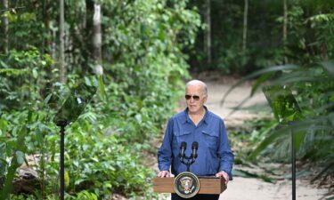 President Joe Biden speaks during a visit to the Amazon rainforest in Manaus