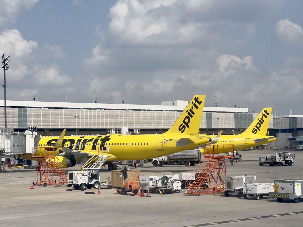 <i>Daniel Slim/AFP/Getty Images via CNN Newsource</i><br/>Spirit Airlines planes are seen here at the George Bush Intercontinental Airport in Houston