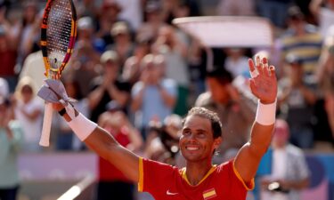 Nadal celebrates after beating Roger Federer in the Wimbledon final in 2008.