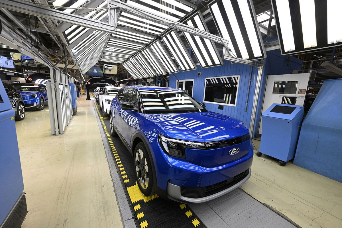 <i>Roberto Pfeil/AFP/Getty Images/File via CNN Newsource</i><br />The production line for the electric Ford Explorer at the Ford Electric Center Factory in Cologne