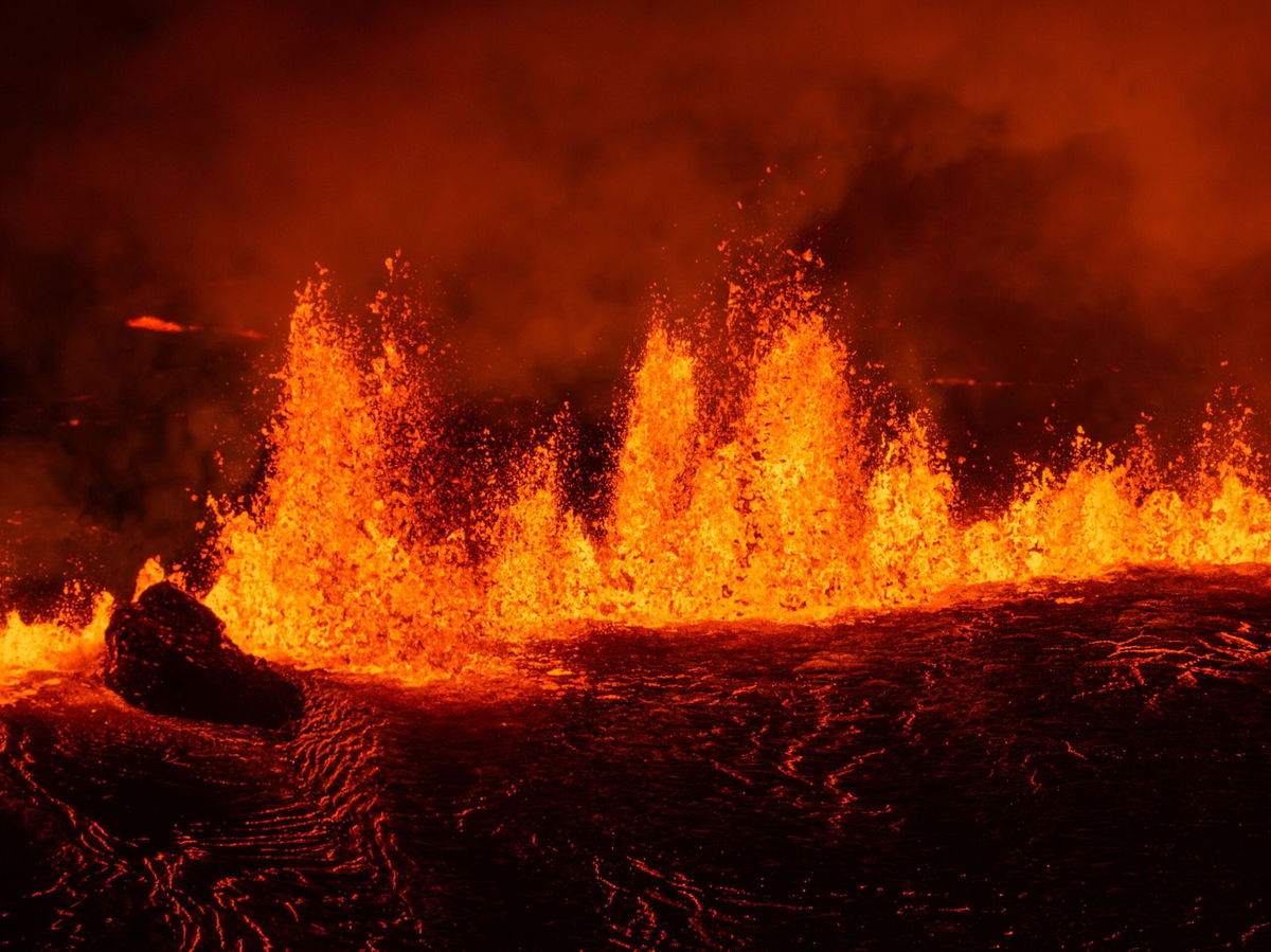 <i>Marco di Marco/AP via CNN Newsource</i><br/>Pictured is a new volcanic eruption that started on the Reykjanes Peninsula in Iceland