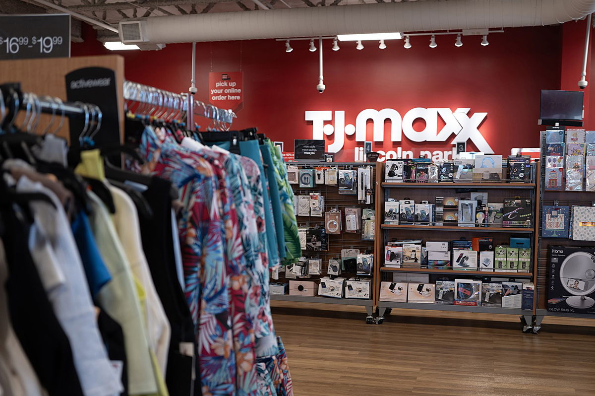 <i>Scott Olson/Getty Images via CNN Newsource</i><br/>Merchandise is offered for sale at a TJ Maxx store on February 28