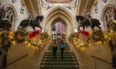 A Christmas tree in the Crimson Drawing Room – one of the most elaborate rooms in Windsor Castle