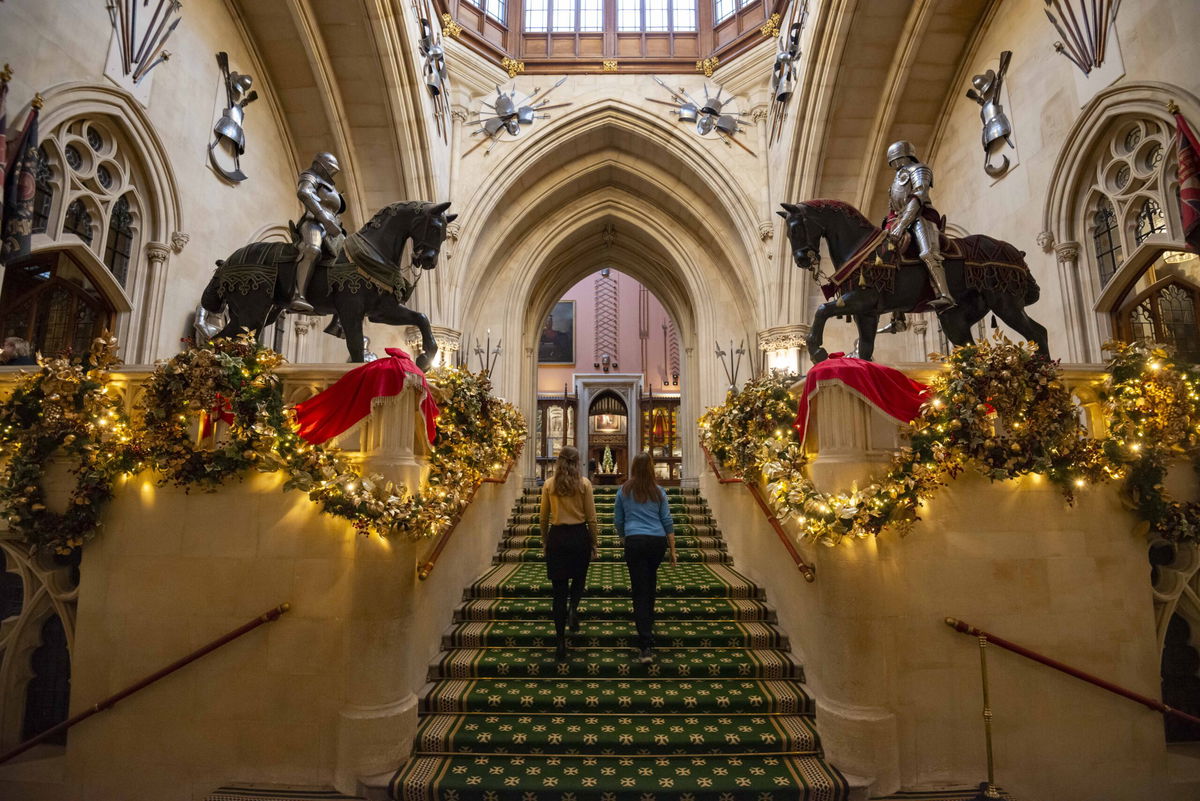 <i>Royal Collection Trust via CNN Newsource</i><br/>A Christmas tree in the Crimson Drawing Room – one of the most elaborate rooms in Windsor Castle