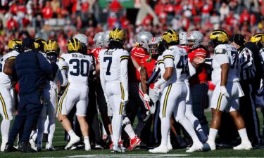 Michigan celebrates go-ahead field goal against Ohio State.