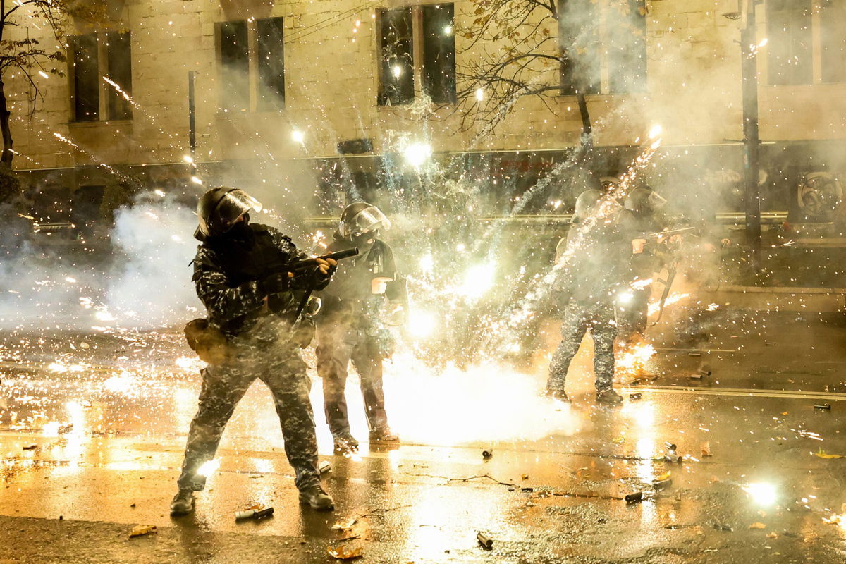 <i>Giorgi Arjevanidze/AFP/Getty Images via CNN Newsource</i><br/>Police in Tbilisi