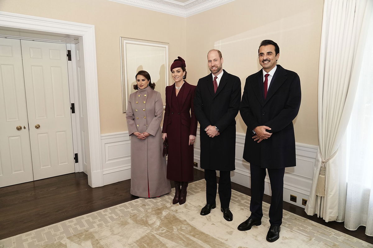 <i>Henry Nicholls/Reuters via CNN Newsource</i><br/>The Princess of Wales greets dignitaries as she arrives for the ceremonial welcome for the Emir of Qatar at Horse Guards Parade.