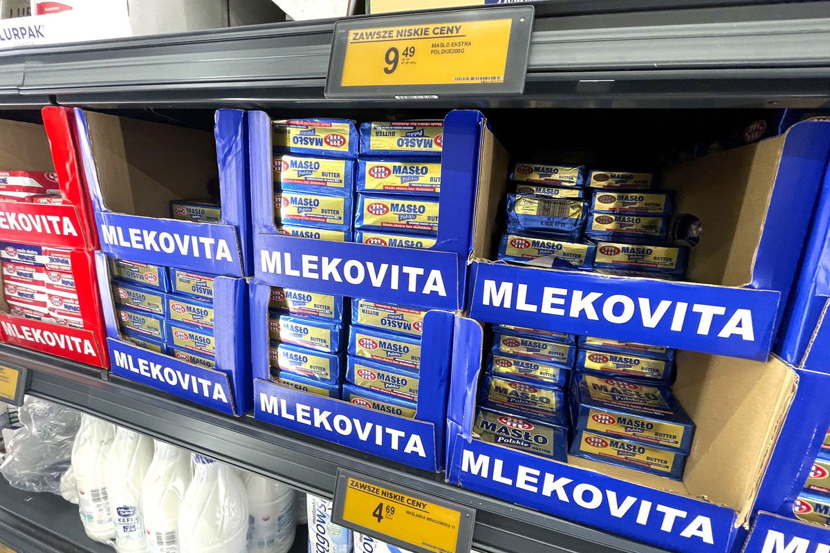 <i>Czarek Sokolowski/AP via CNN Newsource</i><br/>Butter is displayed in a grocery store in Warsaw on December 17. Poland is selling up to 1