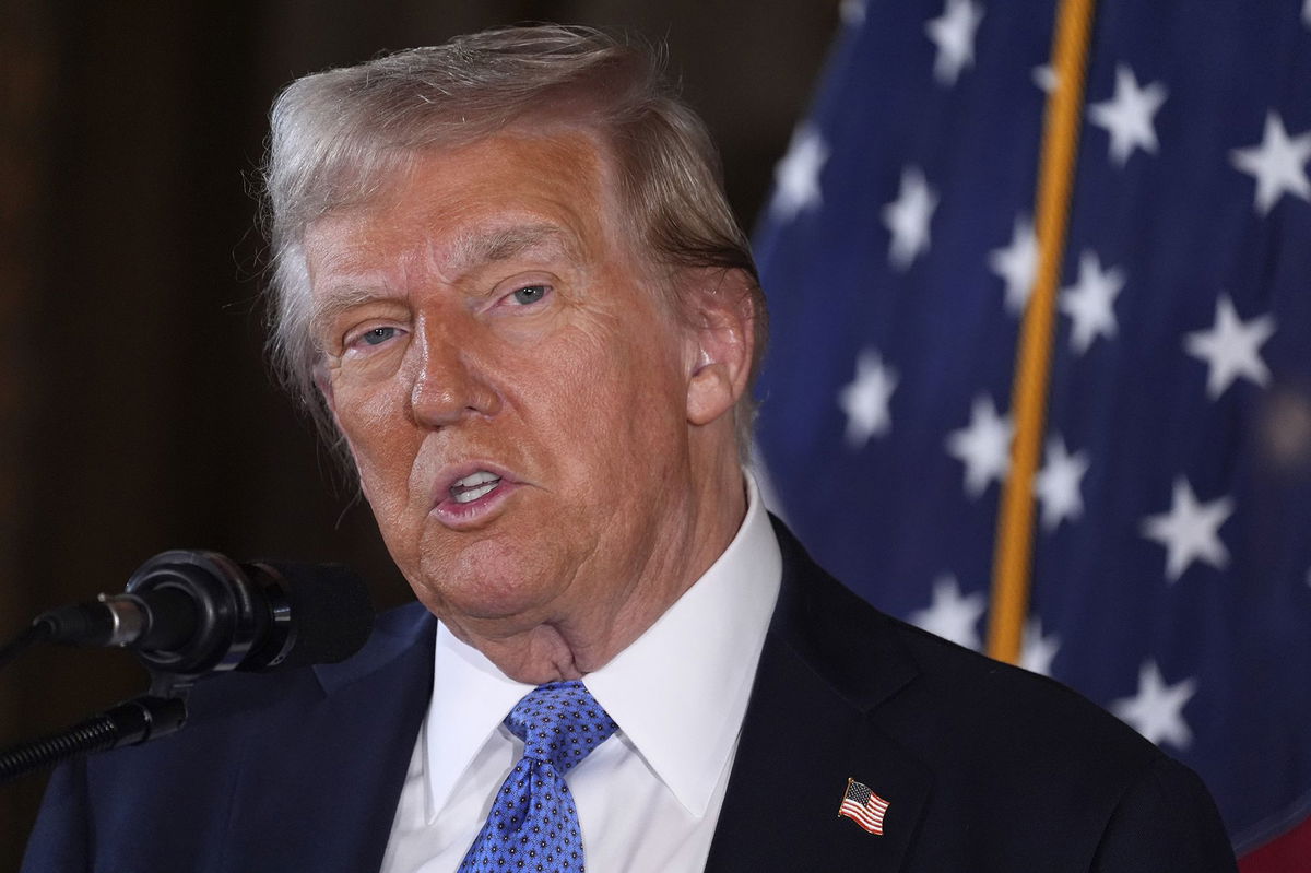 <i>Evan Vucci/AP via CNN Newsource</i><br/>President-elect Donald Trump speaks during a news conference at Mar-a-Lago