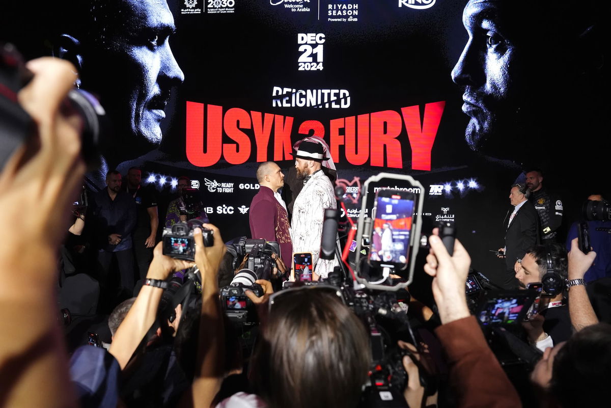 <i>Hamad I Mohammed/Reuters via CNN Newsource</i><br/>Fury finished the faceoff by shouting at Usyk