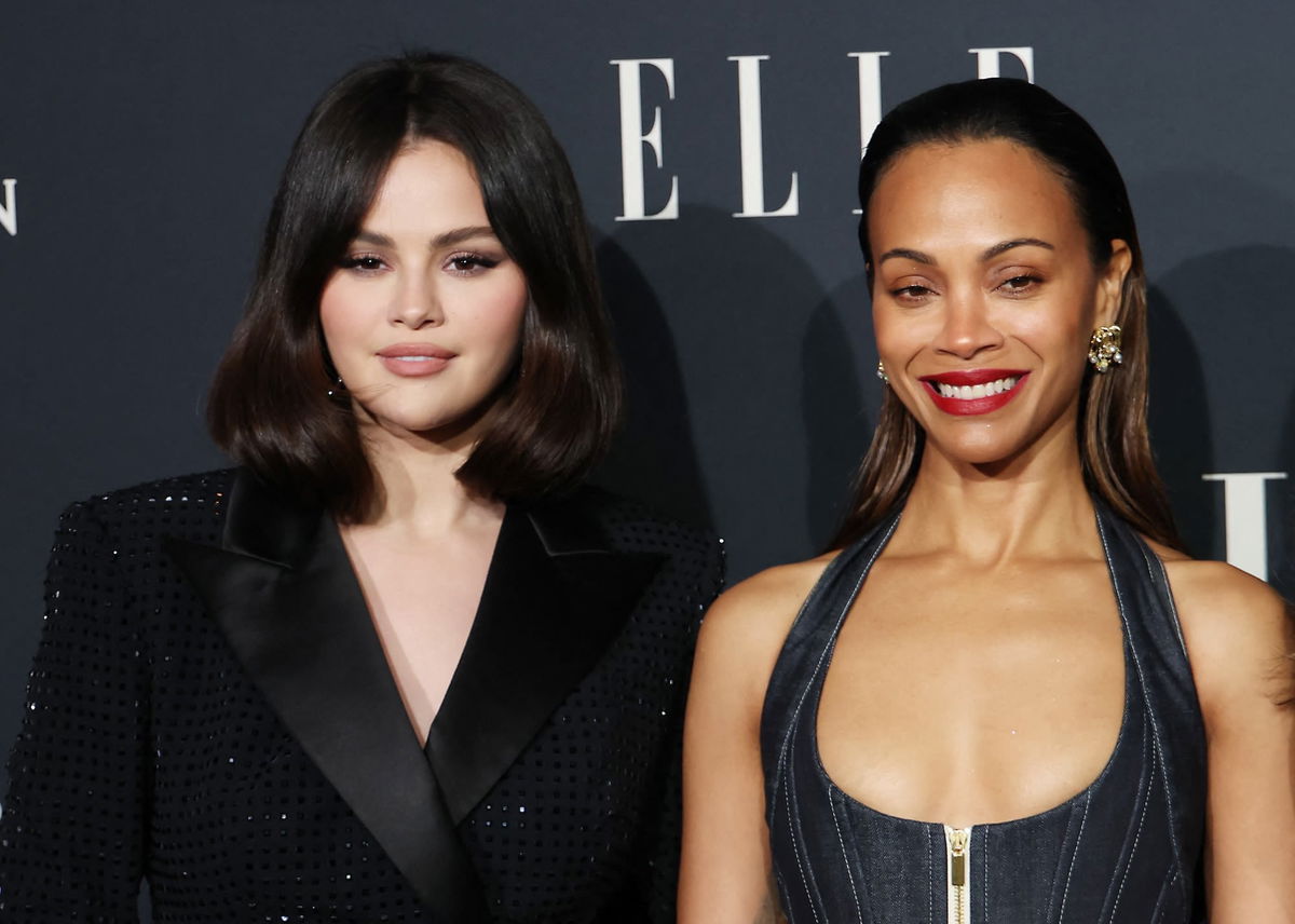 <i>Michael Tran/AFP/Getty Images via CNN Newsource</i><br/>(From left) Selena Gomez and Zoe Saldaña at the 2024 Elle Women in Hollywood event in Los Angeles.