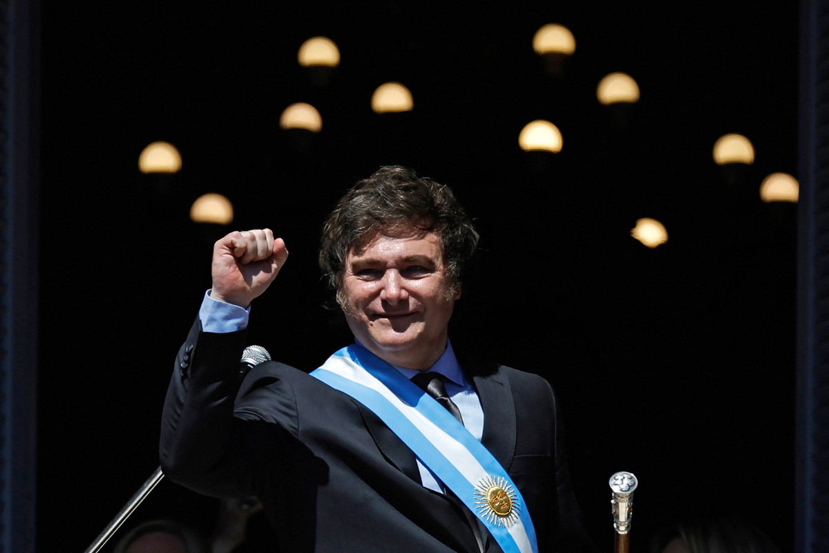 <i>Emiliano Lasalvia/AFP/Getty Images/File via CNN Newsource</i><br/>Argentine President Javier Milei pictured during his inauguration in Buenos Aires on December 2023.