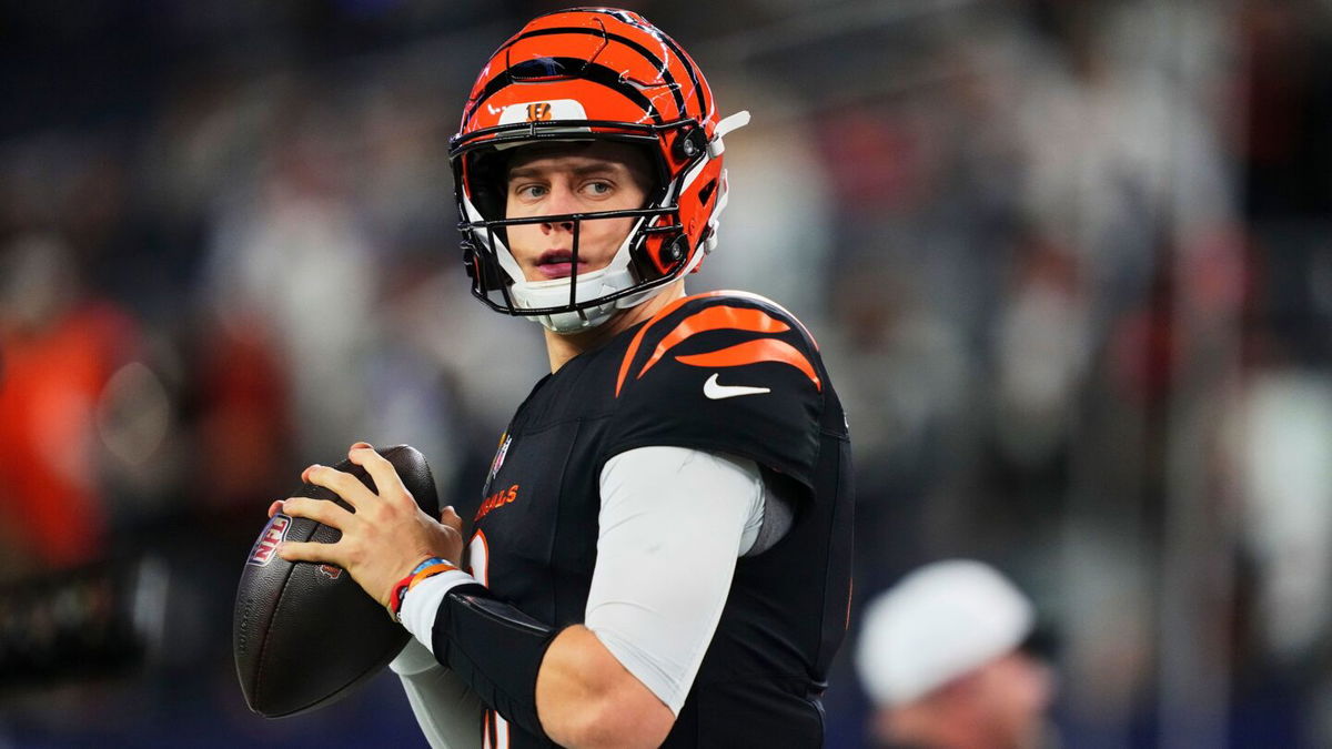 <i>Cooper Neill/Getty Images via CNN Newsource</i><br/>Joe Burrow of the Cincinnati Bengals warms up before kickoff against the Dallas Cowboys on Monday in Arlington