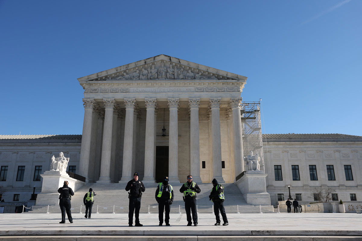 <i>Kevin Dietsch/Getty Images via CNN Newsource</i><br/>The US Superme Court is seen as the high court hears oral arguments in US v. Skrmetti on December 4 in Washington