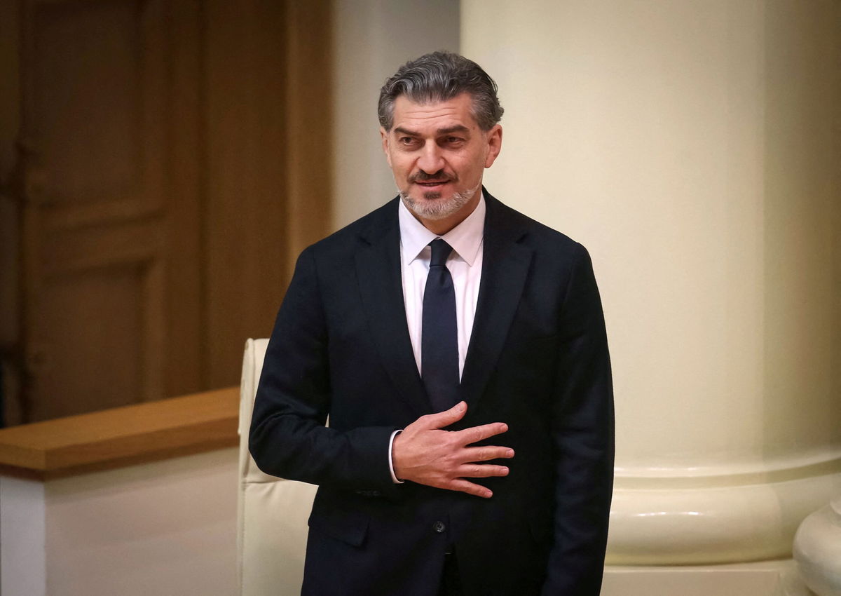 <i>Irakli Gedenidze/Reuters via CNN Newsource</i><br />Mikheil Kavelashvili is pictured after he was elected as the country’s new president in parliament in Tbilisi