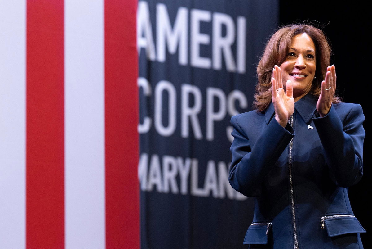 <i>Jacquelyn Martin/AP via CNN Newsource</i><br/>Vice President Kamala Harris speaks to students and recent graduates at Prince George's Community College